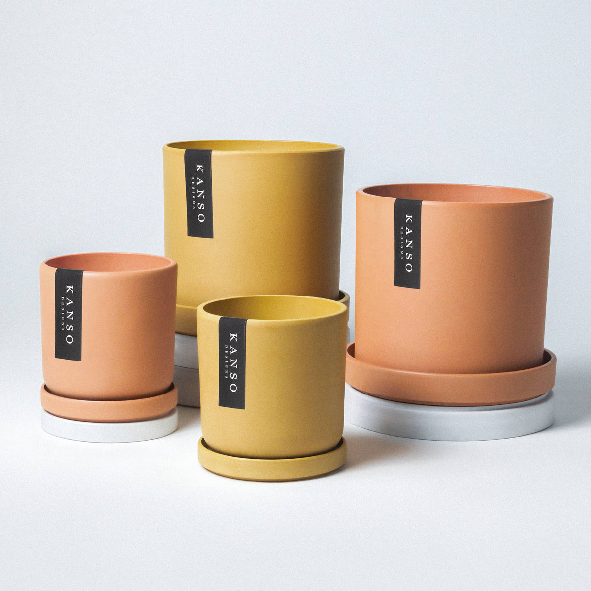 4" Mustard Seed & Dusted Clay Planters & Saucers: Mustard Seed