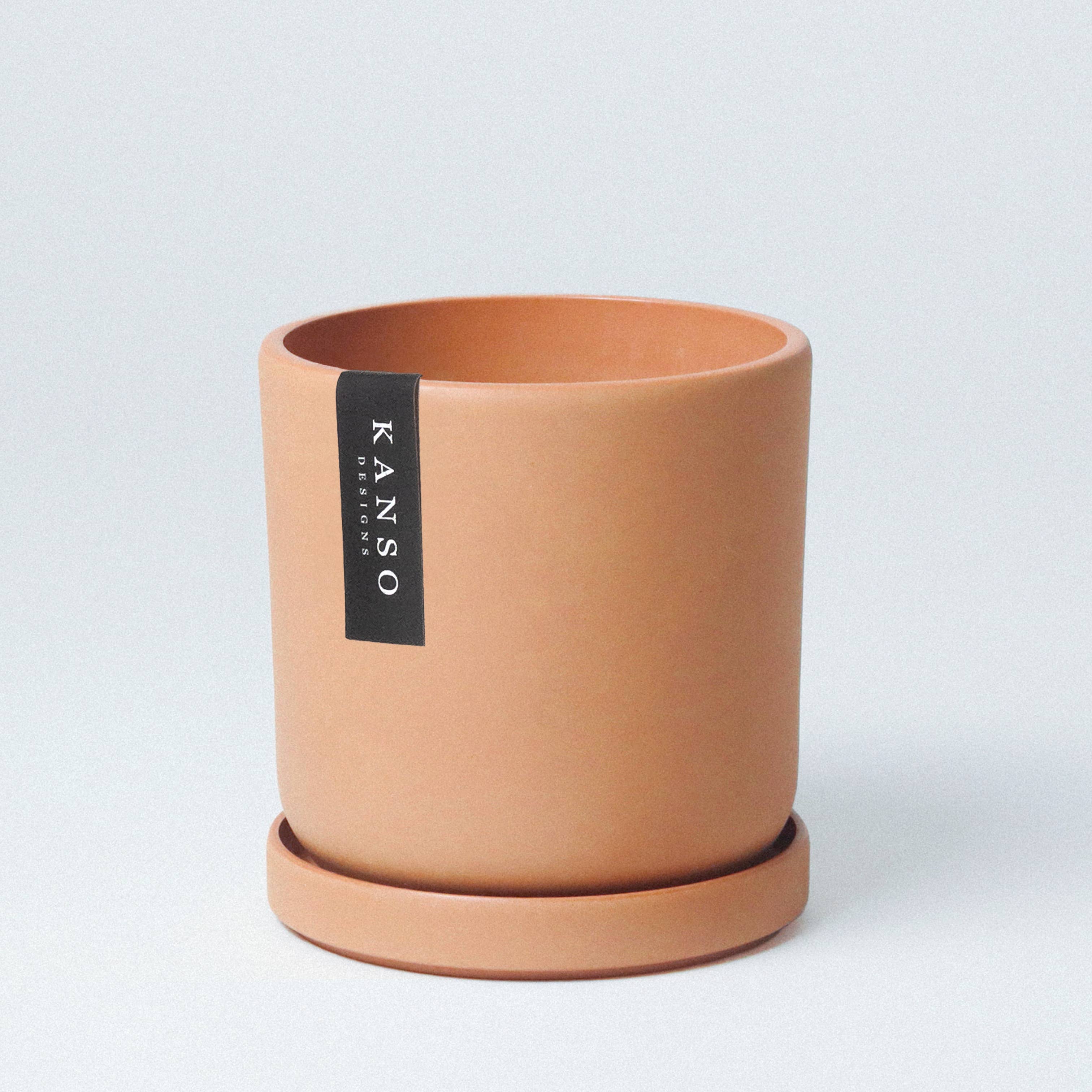 4" Mustard Seed & Dusted Clay Planters & Saucers: Mustard Seed