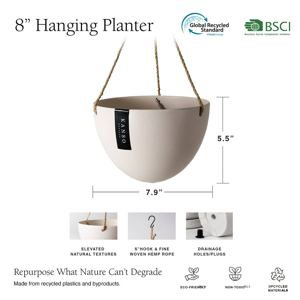 8" Upcycled Hanging Planters: Coffee Husk