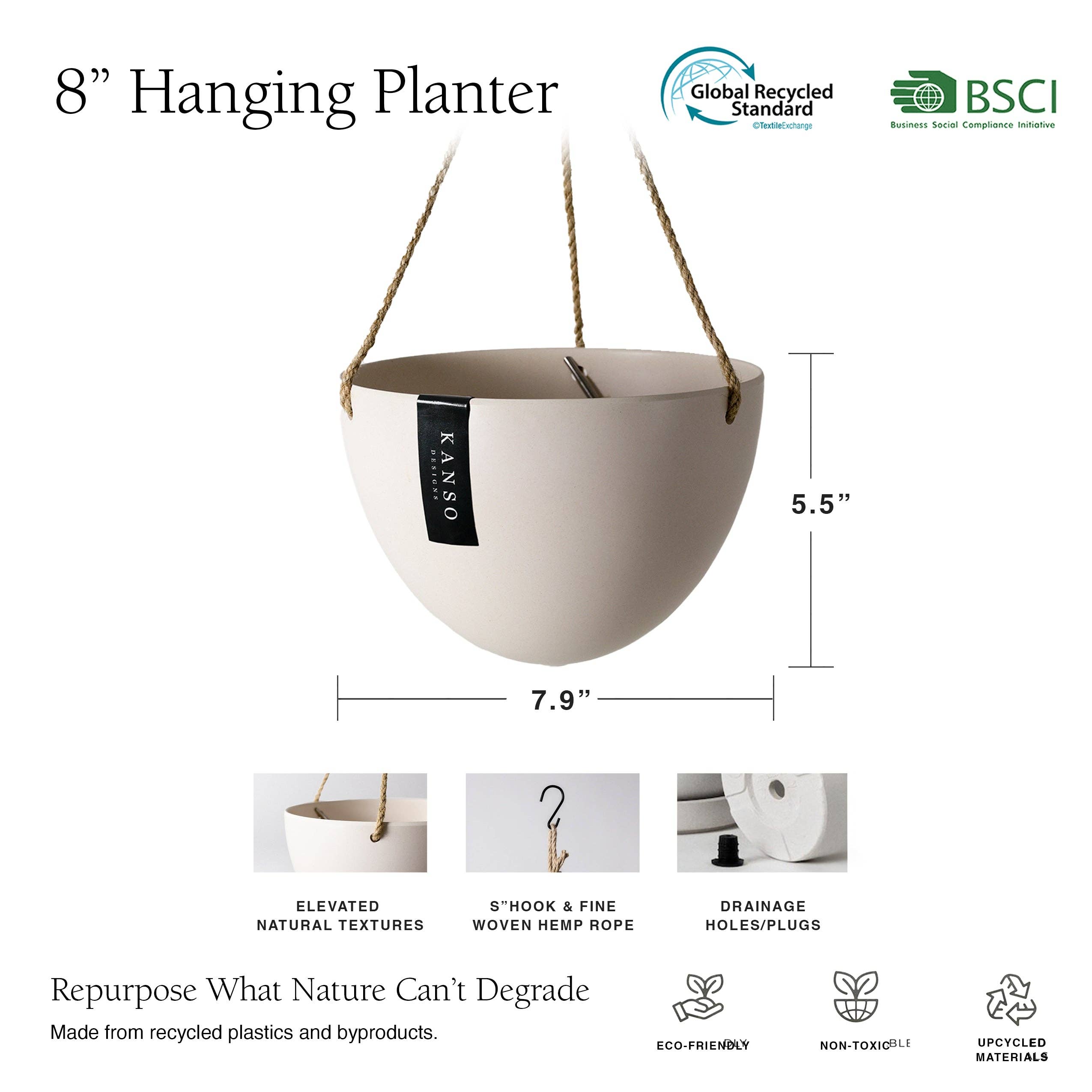 8" Upcycled Hanging Planters: Coffee Husk