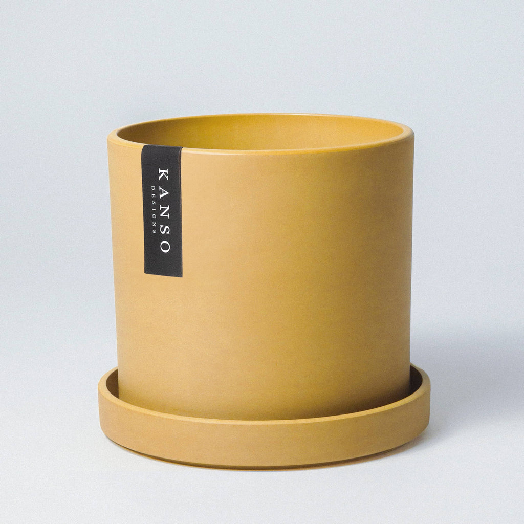 4" Mustard Seed & Dusted Clay Planters & Saucers: Mustard Seed