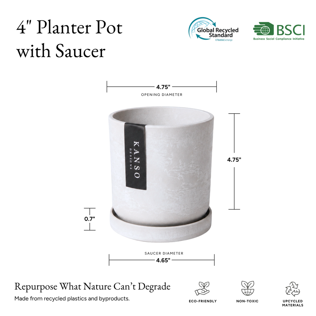 4" Mustard Seed & Dusted Clay Planters & Saucers: Mustard Seed