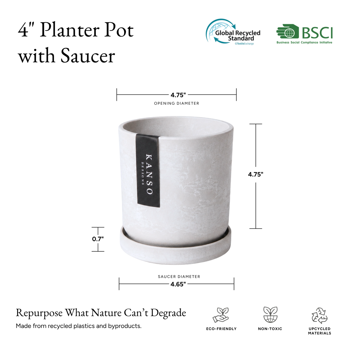 4" Mustard Seed & Dusted Clay Planters & Saucers: Mustard Seed